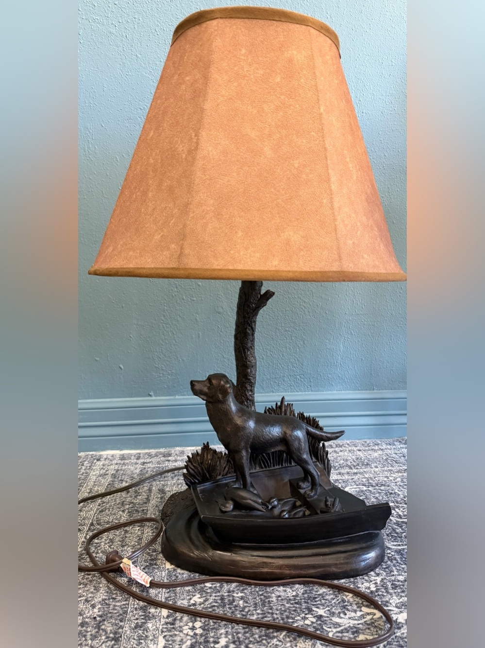 Labrador Retriever Hunting Lamp - Antique Bronze Style Jon Boat Ducks With Shade